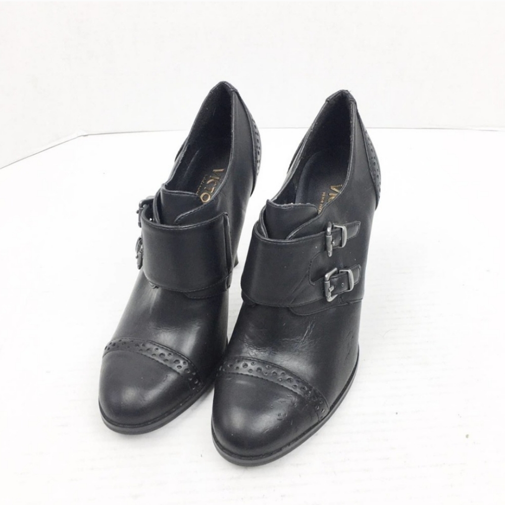 Black Buckle Ankle Heel Bootie Shoes SZ 6.5 - Picture 3 of 10